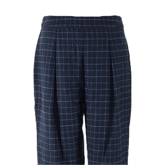 The Korner Anthropologie Tailored Dress Pants NWT Navy Grid Plaid Print Ankle 4 - Picture 4 of 11